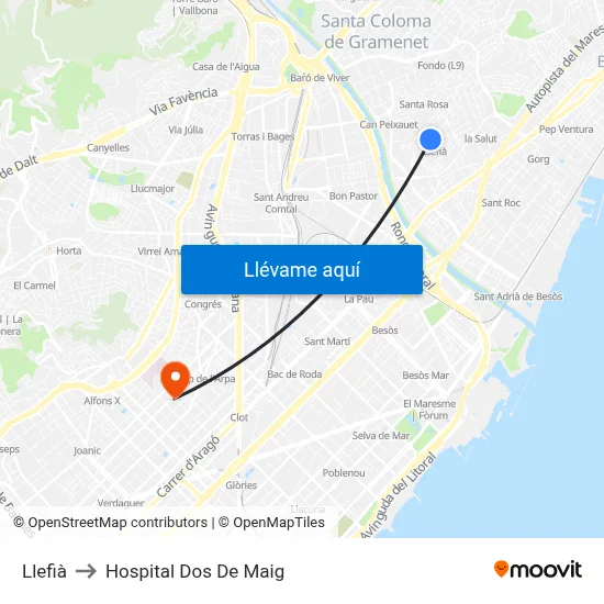 Llefià to Hospital Dos De Maig map