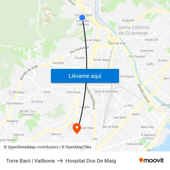 Torre Baró | Vallbona to Hospital Dos De Maig map