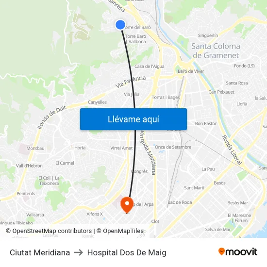 Ciutat Meridiana to Hospital Dos De Maig map