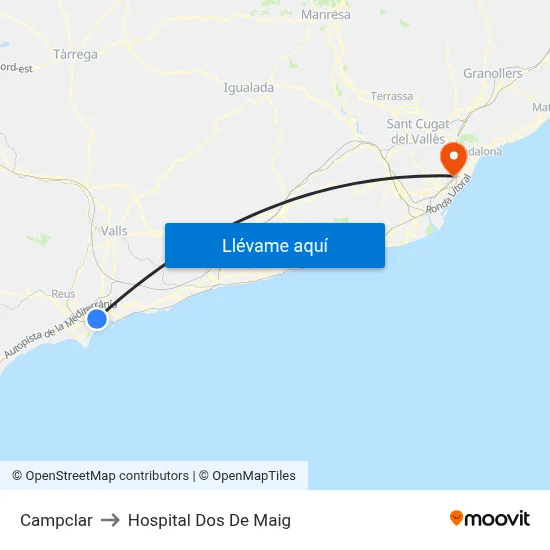 Campclar to Hospital Dos De Maig map