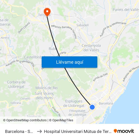 Barcelona - Sants to Hospital Universitari Mútua de Terrassa map