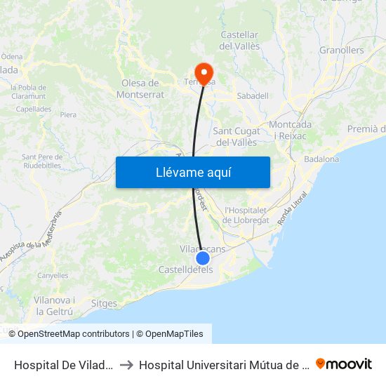 Hospital De Viladecans to Hospital Universitari Mútua de Terrassa map