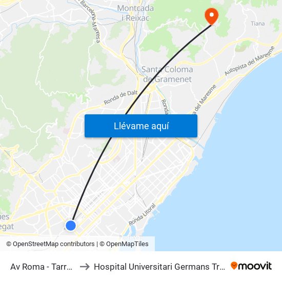 Av Roma - Tarragona to Hospital Universitari Germans Trias i Pujol map