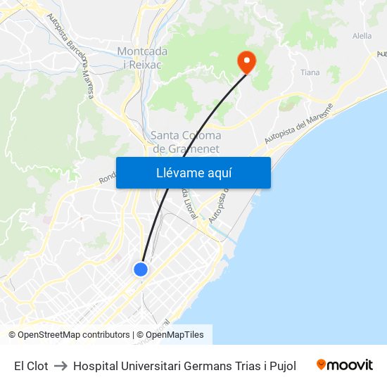 El Clot to Hospital Universitari Germans Trias i Pujol map