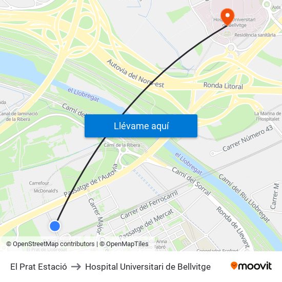 El Prat Estació to Hospital Universitari de Bellvitge map