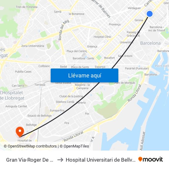 Gran Via-Roger De Flor to Hospital Universitari de Bellvitge map