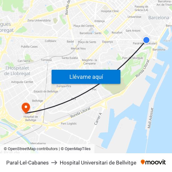 Paral·Lel-Cabanes to Hospital Universitari de Bellvitge map