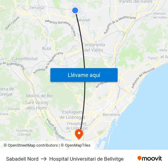 Sabadell Nord to Hospital Universitari de Bellvitge map