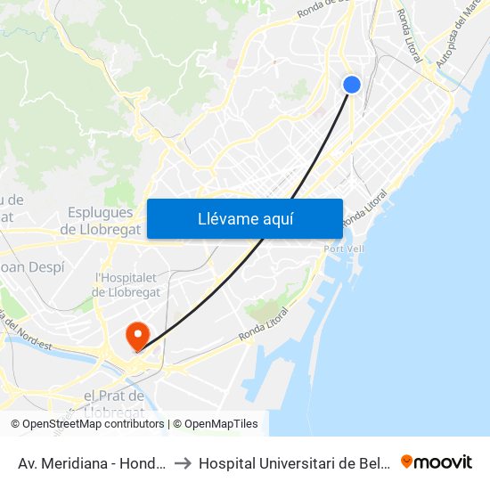 Av. Meridiana - Hondures to Hospital Universitari de Bellvitge map