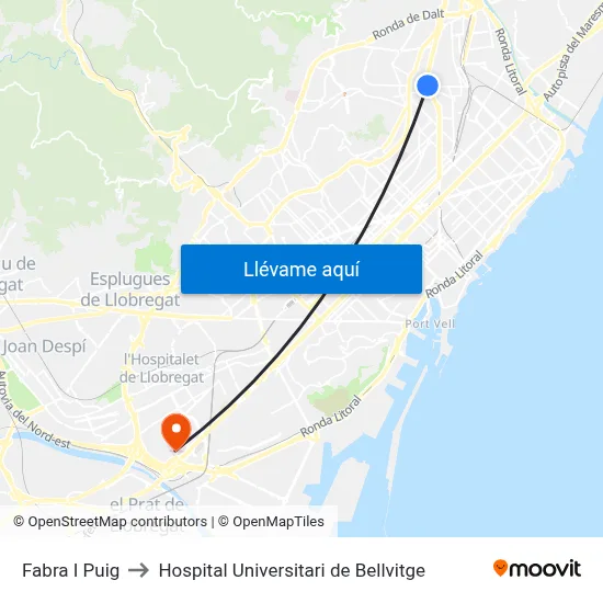 Fabra I Puig to Hospital Universitari de Bellvitge map