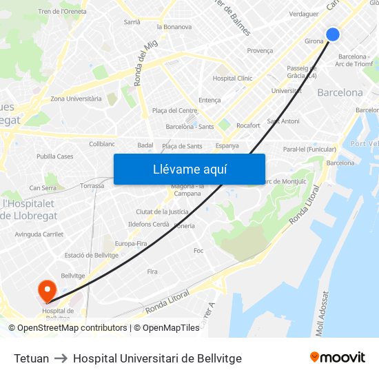 Tetuan to Hospital Universitari de Bellvitge map