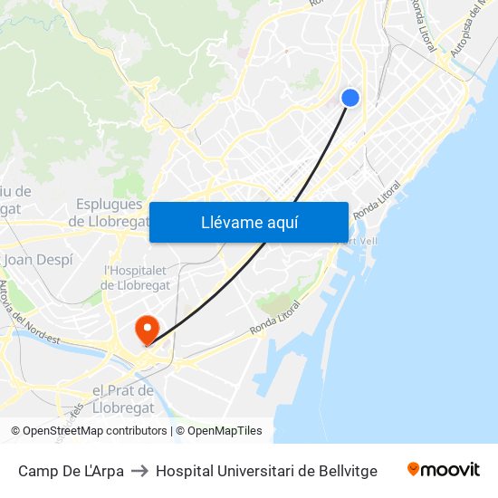Camp De L'Arpa to Hospital Universitari de Bellvitge map