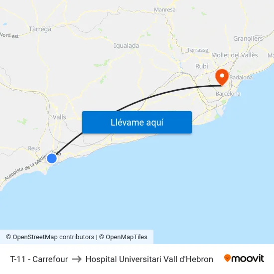 T-11 - Carrefour to Hospital Universitari Vall d'Hebron map