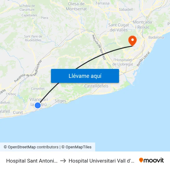 Hospital Sant Antoni Abat to Hospital Universitari Vall d'Hebron map