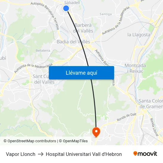 Vapor Llonch to Hospital Universitari Vall d'Hebron map
