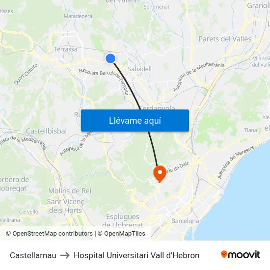Castellarnau to Hospital Universitari Vall d'Hebron map