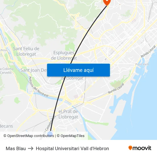 Mas Blau to Hospital Universitari Vall d'Hebron map