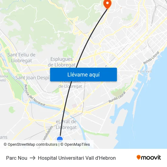 Parc Nou to Hospital Universitari Vall d'Hebron map