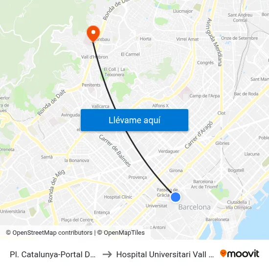 Pl. Catalunya-Portal De L'Àngel to Hospital Universitari Vall d'Hebron map