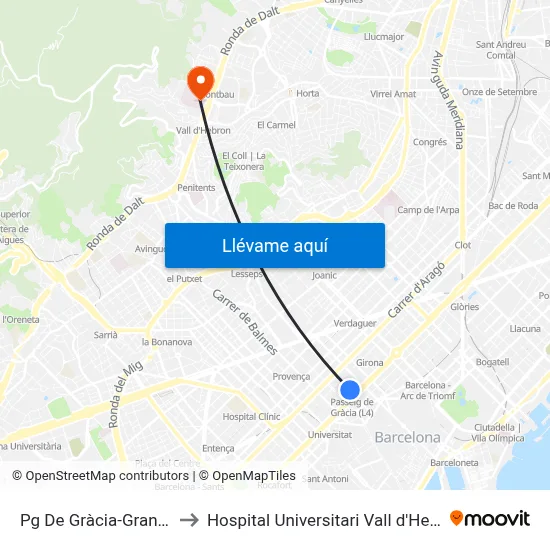 Pg De Gràcia-Gran Via to Hospital Universitari Vall d'Hebron map
