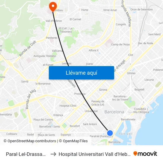 Paral·Lel-Drassanes to Hospital Universitari Vall d'Hebron map