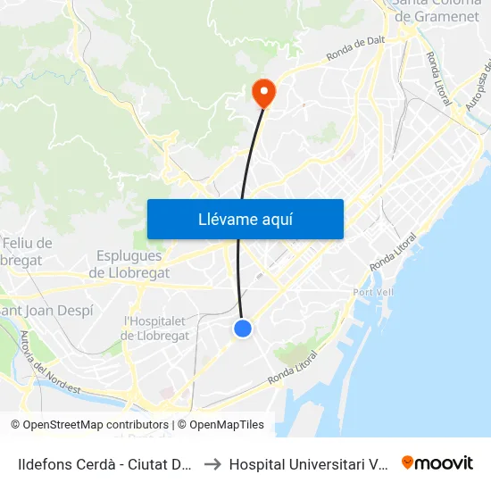 Ildefons Cerdà - Ciutat De La Justícia to Hospital Universitari Vall d'Hebron map