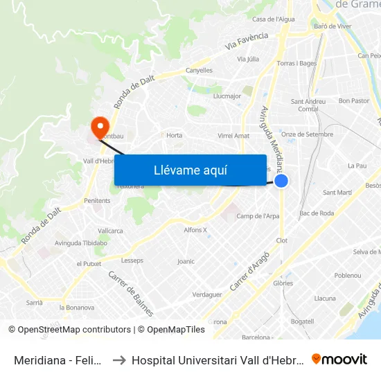 Meridiana - Felip Il to Hospital Universitari Vall d'Hebron map