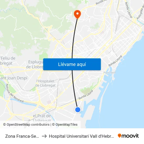 Zona Franca-Seat to Hospital Universitari Vall d'Hebron map