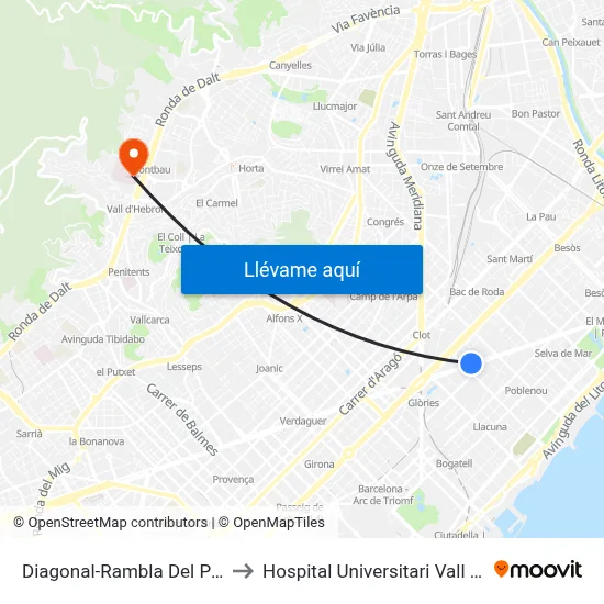 Diagonal-Rambla Del Poblenou to Hospital Universitari Vall d'Hebron map