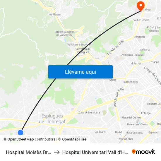 Hospital Moisès Broggi to Hospital Universitari Vall d'Hebron map