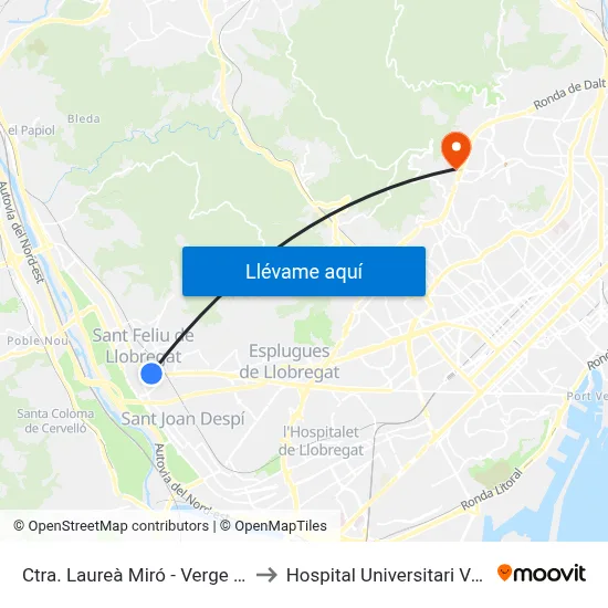 Ctra. Laureà Miró - Verge De La Mercè to Hospital Universitari Vall d'Hebron map