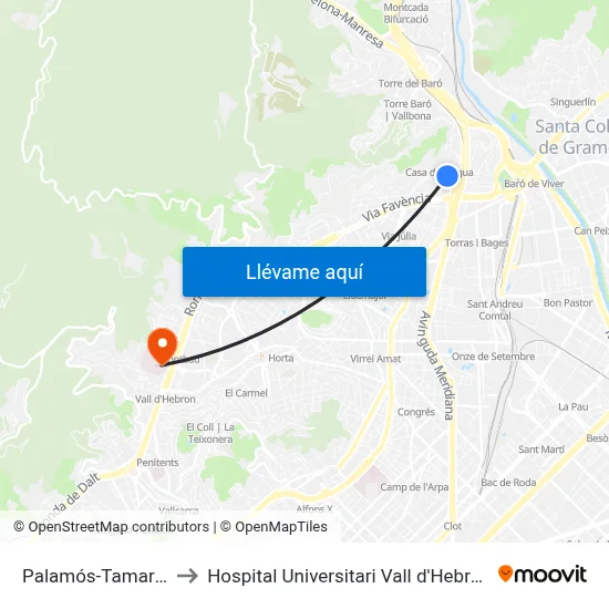 Palamós-Tamariu to Hospital Universitari Vall d'Hebron map