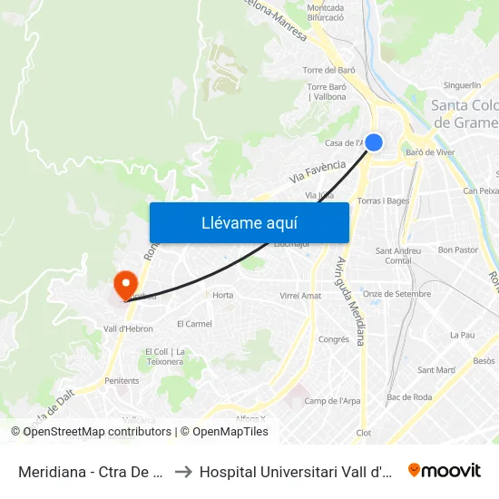 Meridiana - Ctra De Ribes to Hospital Universitari Vall d'Hebron map