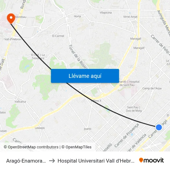 Aragó-Enamorats to Hospital Universitari Vall d'Hebron map