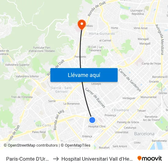 París-Comte D'Urgell to Hospital Universitari Vall d'Hebron map