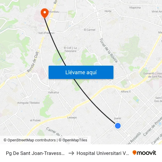 Pg De Sant Joan-Travessera De Gràcia to Hospital Universitari Vall d'Hebron map
