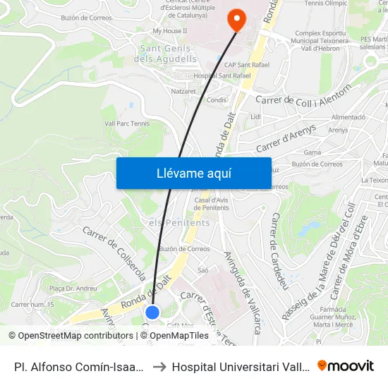 Pl. Alfonso Comín-Isaac Newton to Hospital Universitari Vall d'Hebron map