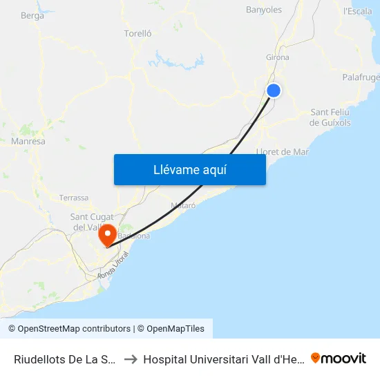 Riudellots De La Selva to Hospital Universitari Vall d'Hebron map