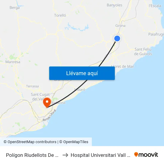 Polígon Riudellots De La Selva to Hospital Universitari Vall d'Hebron map