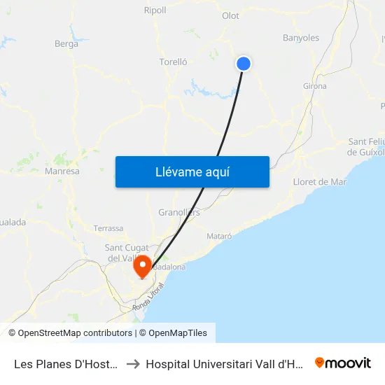 Les Planes D'Hostoles to Hospital Universitari Vall d'Hebron map