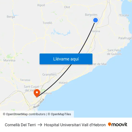 Cornellà Del Terri to Hospital Universitari Vall d'Hebron map