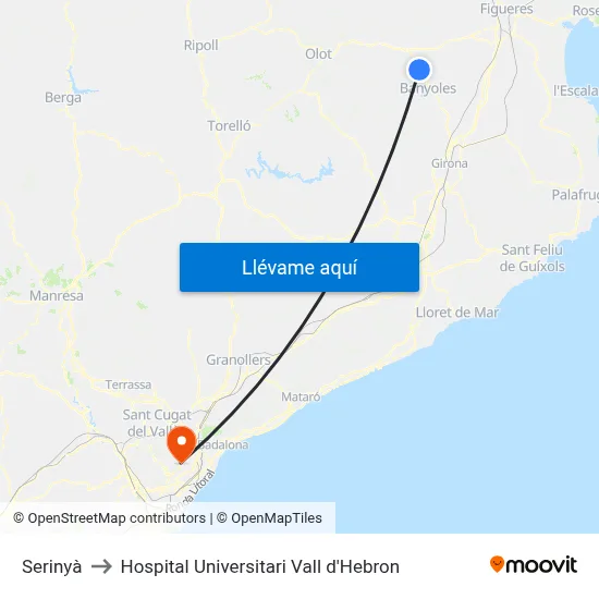 Serinyà to Hospital Universitari Vall d'Hebron map