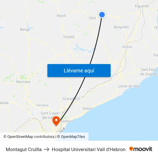 Montagut Cruïlla to Hospital Universitari Vall d'Hebron map