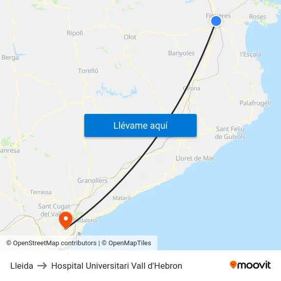 Lleida to Hospital Universitari Vall d'Hebron map
