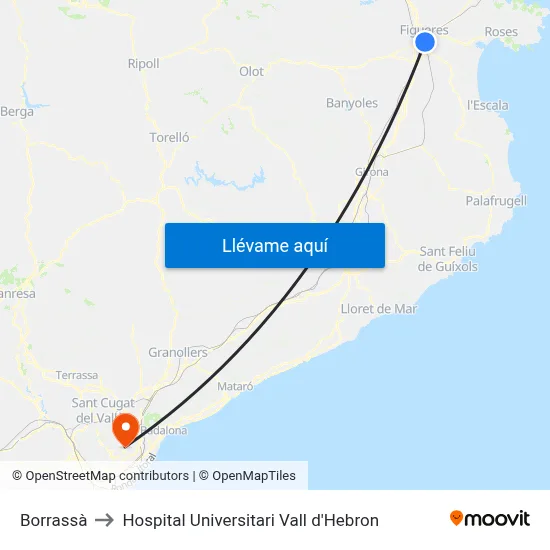 Borrassà to Hospital Universitari Vall d'Hebron map