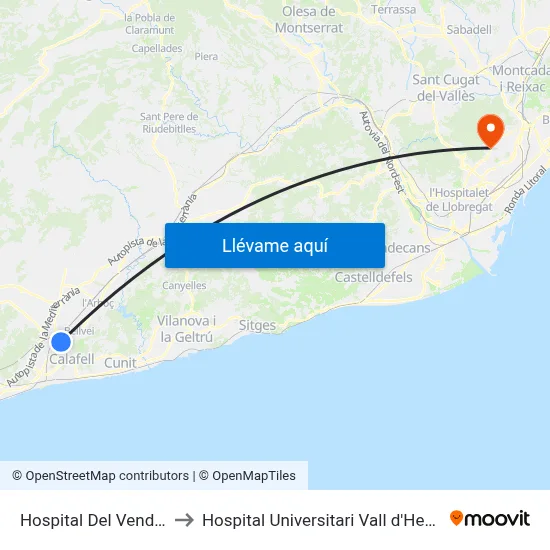 Hospital Del Vendrell to Hospital Universitari Vall d'Hebron map