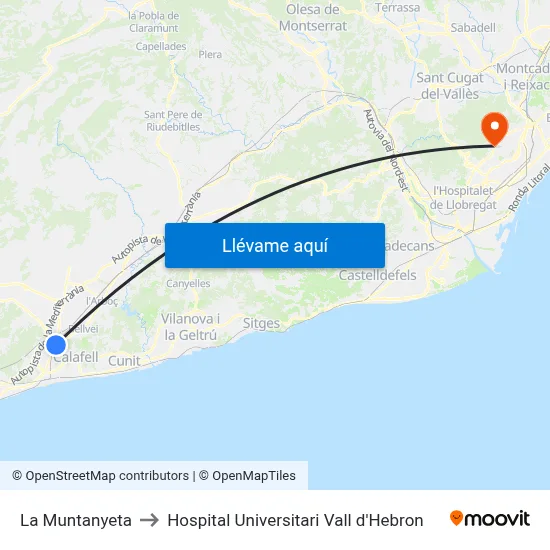 La Muntanyeta to Hospital Universitari Vall d'Hebron map