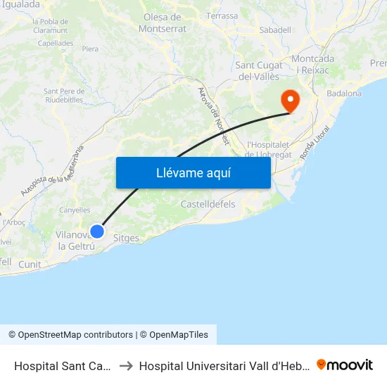 Hospital Sant Camil to Hospital Universitari Vall d'Hebron map