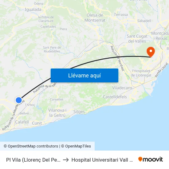 Pl Vila (Llorenç Del Penedès) to Hospital Universitari Vall d'Hebron map