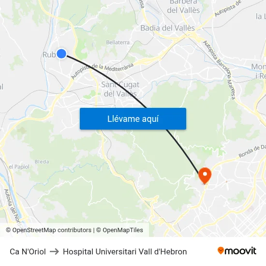 Ca N'Oriol to Hospital Universitari Vall d'Hebron map